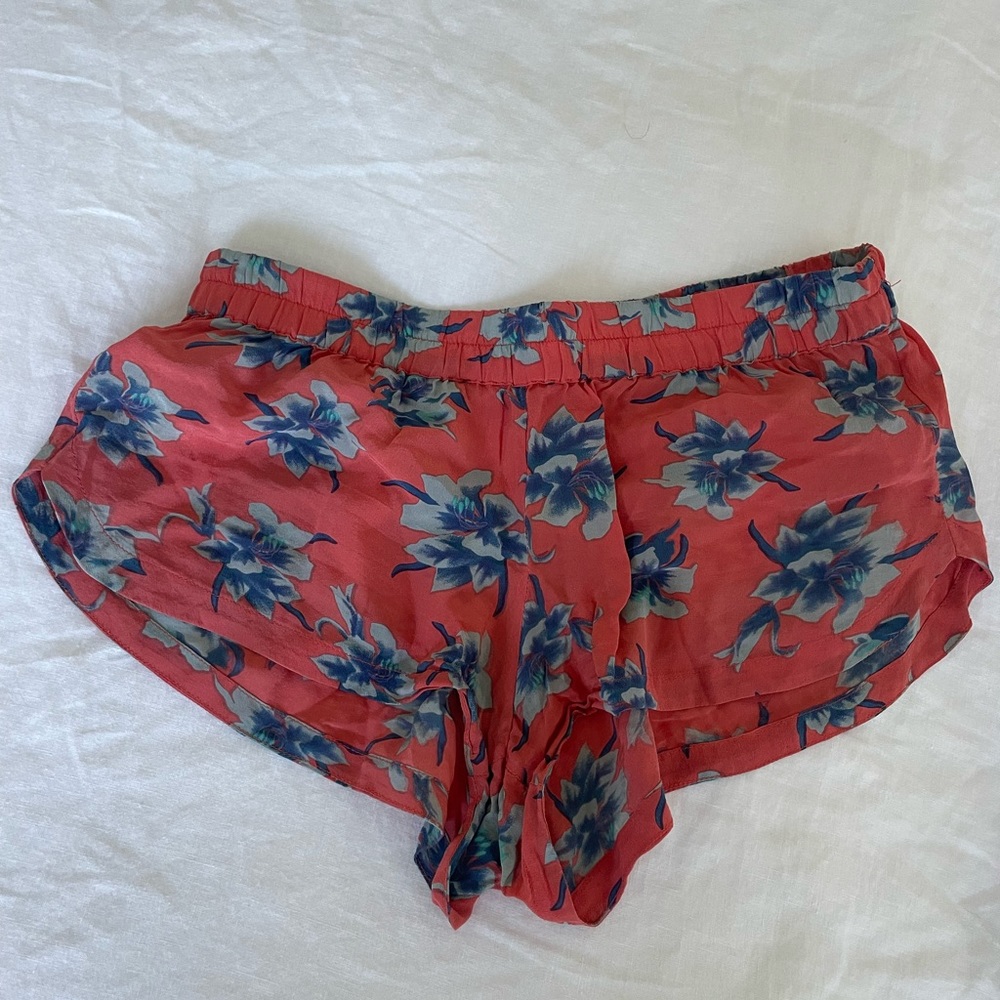 acacia swimwear Coral Red Floral Lounge Shorts